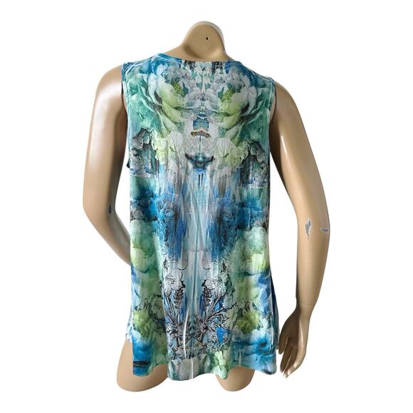 ONE WORLD Womens Plus Size 1X Sleeveless Embellished Sublimated Tank Top Shirt - Picture 4 of 7